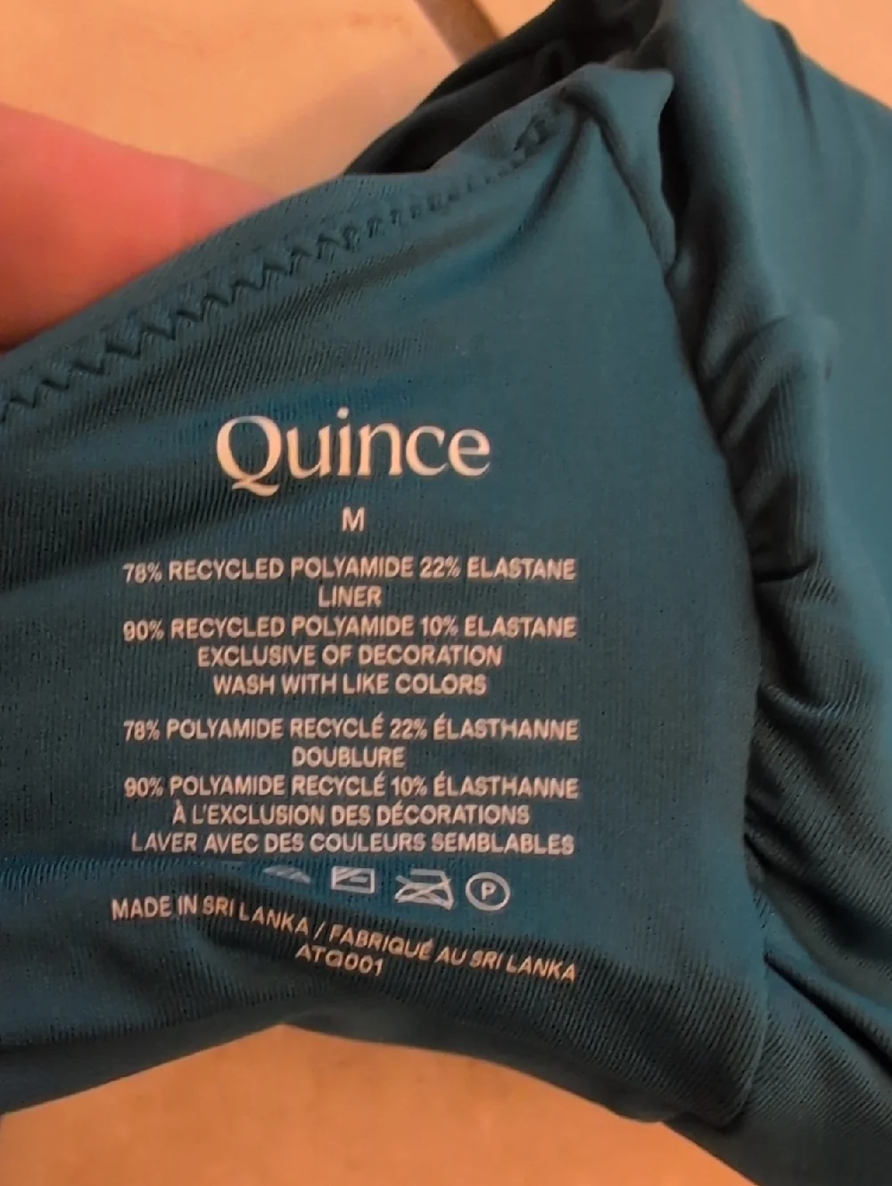 NWT Quince Italian V-neck Bikini Top Lagoon Blue Size M